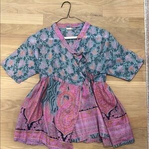 Matta Floral Wrap Blouse in Pink and Blue